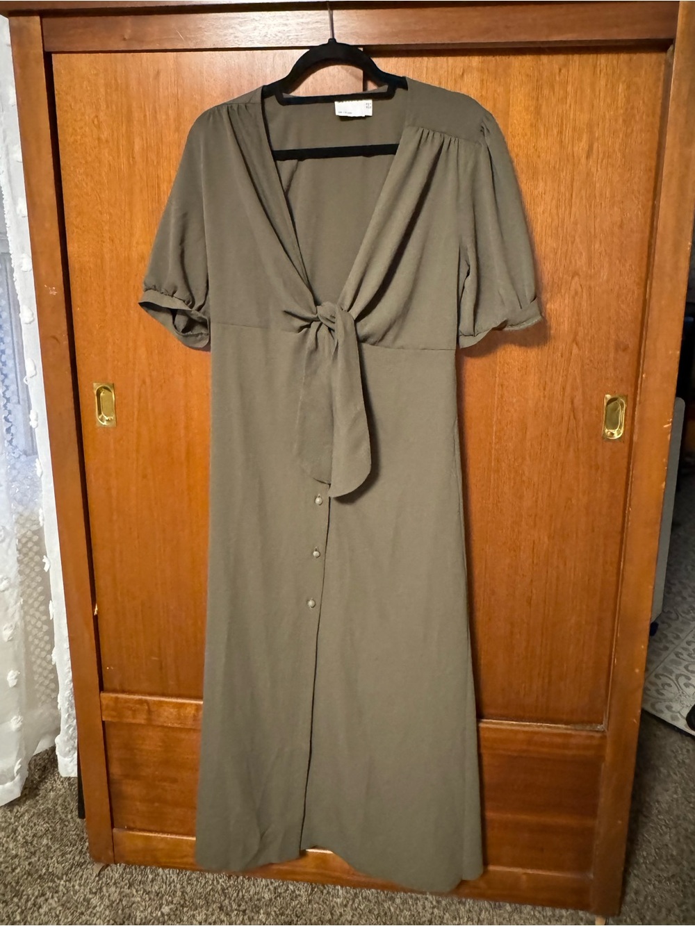 ASOS Olive Green Tie-Front Maxi Dress